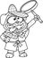 Outlined Funny Detective Pug Dog Cartoon Character Holding Up A Large Magnifying Glass