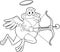 Outlined Funny Frog Cupid Cartoon Character With Bow And Arrow Flying