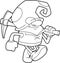 Outlined Funny Gnome Or Dwarf Cartoon Character Miner Walking With Pickaxe