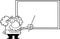 Outlined Funny Science Professor Cartoon Character Holding A Pointer Stick To A Chalkboard