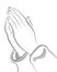 Outlined of hands praying to God. Sketch of praying hands, praying for salvation, forgiveness.