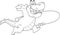 Outlined Happy Alligator Or Crocodile Cartoon Character Running With A Surfboard