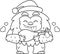 Outlined Happy Christmas Yeti Bigfoot Cartoon Character With Christmas Gift Leg Meat