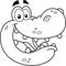 Outlined Happy Crocodile Face Cartoon Character