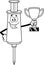 Outlined Happy Medical Syringe Vaccine Cartoon Character Holding A Big Golden Cup