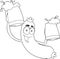 Outlined Happy Sausage Cartoon Character Holding Two Mugs Of Beer