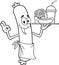 Outlined Happy Sausage Chef Cartoon Character Gesturing Ok And Holding A Hot Dog, French Fries And Soda On A Tray