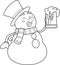 Outlined Happy Snowman Cartoon Character Holding A Glass Of Beer