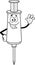 Outlined Happy Syringe Vaccine Cartoon Character Waving For Greeting