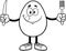 Outlined Hungry Egg Cartoon Mascot Character Licking His Lips And Holding Silverware