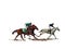 Outlined illustration of 3 racehorses crossing the finish line