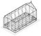 Outlined isometric greenhouse with glass walls, foundations, garden bed.