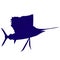 An outlined navy blue swimming sailfish silhouette