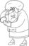 Outlined Old Grandma Cartoon Character Talking On Cell Phone With Hearing Trumpet