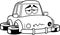 Outlined Sad Car Cartoon Character Crashed And Broken Vehicle