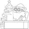 Outlined Santa Claus Cartoon Character Checking His Paper Scroll List