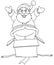 Outlined santa jumps from gift box