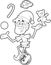 Outlined Santa\\\'s Little Elf Helper Cartoon Character Juggling With Toys And Riding One Wheel Bike