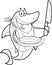 Outlined Shark Chef Cartoon Character Showing Grilled Steak On Plate