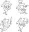 Outlined Shark Chef Cartoon Mascot Character Different Poses