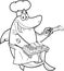 Outlined Shark Sushi Chef Cartoon Character Showing Sushi Set Japanese Seafood