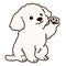 Outlined simple and adorable white Maltese dog sitting and waving hand illustration