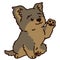 Outlined simple and adorable Yorkshire Terrier sitting and waving hand illustration