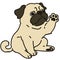 Outlined simple and cute pug sitting and waving hand