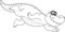Outlined Smiling Alligator Or Crocodile Cartoon Character Swimming.