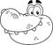 Outlined Smiling Crocodile Face Cartoon Character