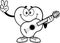 Outlined Smiling Heart Cartoon Character With Guitar Showing Peace Hand Sign