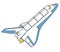 Outlined space shuttle, universe discovering. Yellow blue vector flighting spaceshuttle