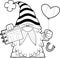 Outlined St. Patrick\\\'s Day Gnome Cartoon Character Holding A Calendar And Irish Heart Balloon