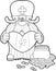 Outlined St. Patrick\\\'s Day Gnome Cartoon Character Holding A Irish Heart To Pot Full Of Gold