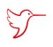 Outlined stylized humming-bird in red, logo symbol sign