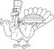 Outlined Turkey Chef Cartoon Character Holding Perfect Pie