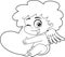 Outlined Winking Cupid Baby Cartoon Character Holding Heart
