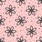 Outlines of flowers and polka dot. Simple floral seamless pattern.