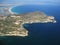 The outlines of the island from a height of flight. Sardinia, Cagliari. Beauty of nature.