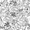 Outlines jungle flowers seamless pattern. hand-drawn botanical illustration.