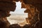 Outlook through the cave breach on the Judaean Desert, Israel