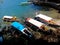 Outrigger boats beached for sightseeing stop on Governor`s Island, Hundreed Islands National Park, Alaminos, Philippinnes