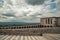 Outside the Basilica of San Francesco d`Assisi in Italy, view of Assisi, the Umbria region, Italy