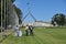 Outside broadcasting television crew covering political news in Canberra Capital Hill Parliament House Australia