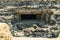 Outside detailed view of loophole of old military bunker on the south coast of El Medano. Tenerife, Canary Islands, Spain