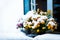 Outside falls roof attic cold first snow window flowers chrysanthemum yellow