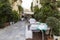 Outside tables from a restaurant with sea food cuisine