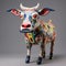 Outsider Art Cow 3d Sculpture With Playful Patterns