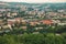 Outskirts landmark building rustic industry area outdoor aerial top view soft focus picture in morning cloudy gray time