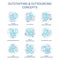 Outstaffing and outsourcing turquoise concept icons set